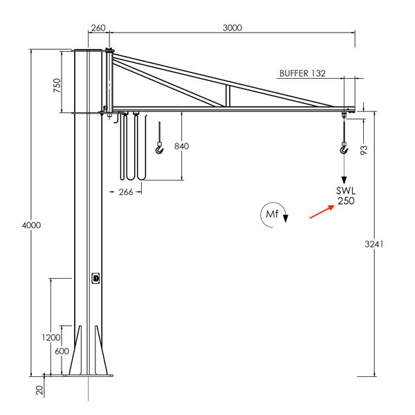 Freestanding Over-Braced Jib Crane – 3 m Arm