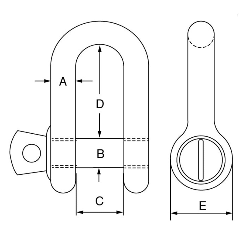 Blue Pin Dee Shackles with Screw Collar Pin technical drawing