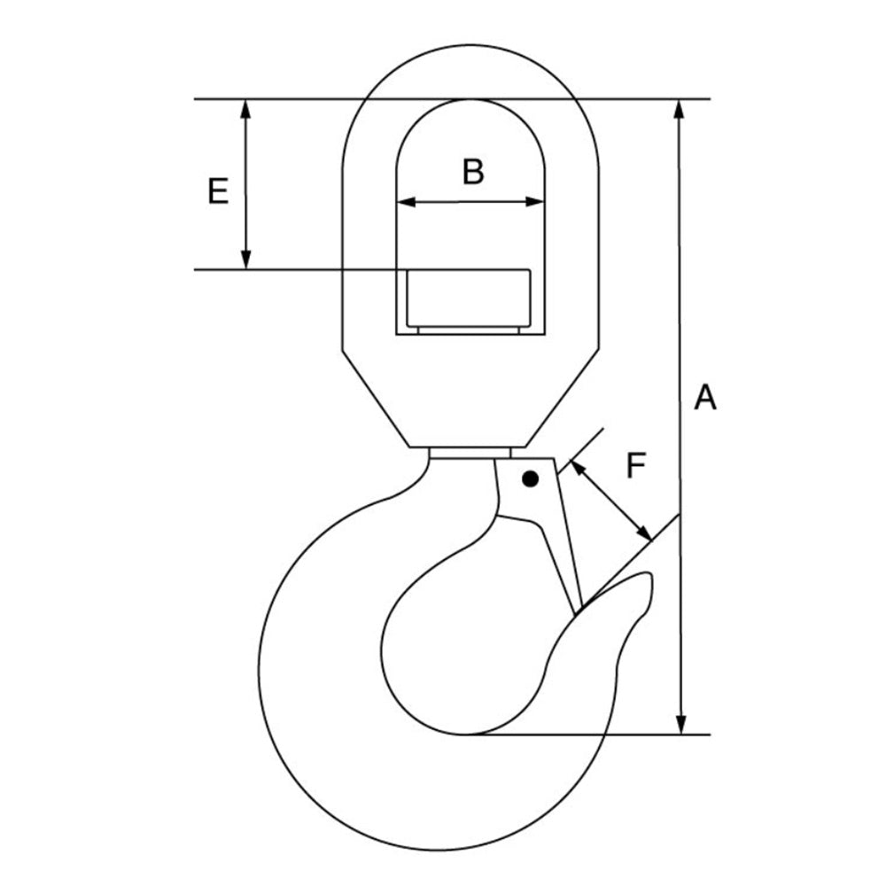 GT Alloy Steel Swivel Hook with Safety Catch technical drawing