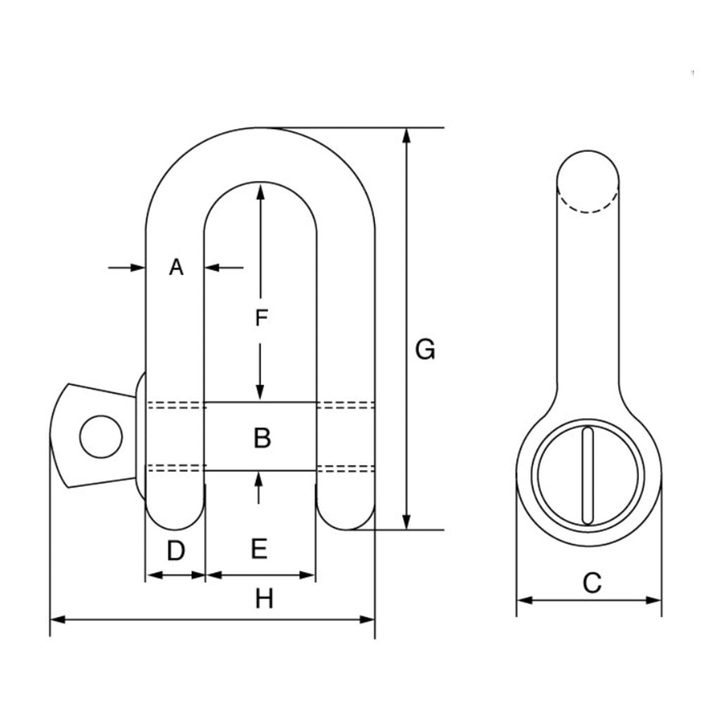 Green Pin Dee Shackles with Screw Collar Pin Technical drawing