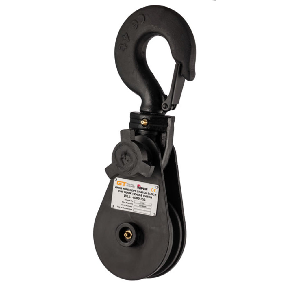 Viper Wire Rope Snatch Block with Hook Head front view