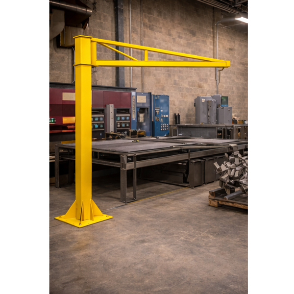 jib crane lifting machinery in workshop