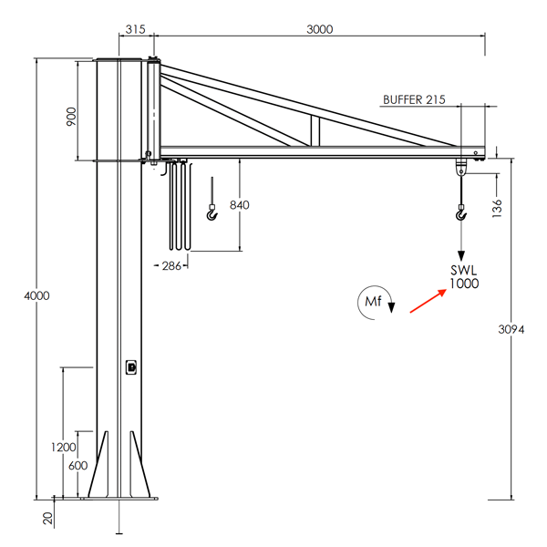 Freestanding Over-Braced Jib Crane – 3 m Arm