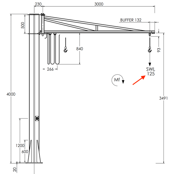 Freestanding Over-Braced Jib Crane – 3 m Arm