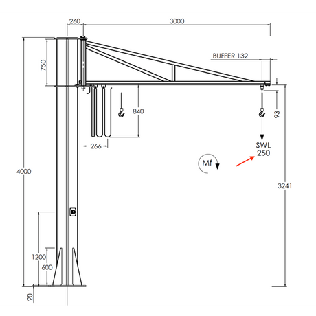 Freestanding crane lifting system supporting industrial handling tasks