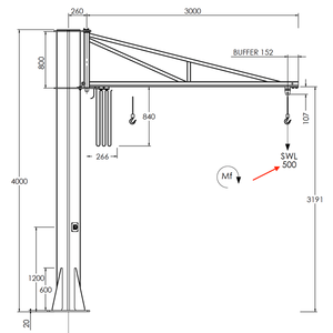Freestanding Over-Braced Jib Crane – 3 m Arm