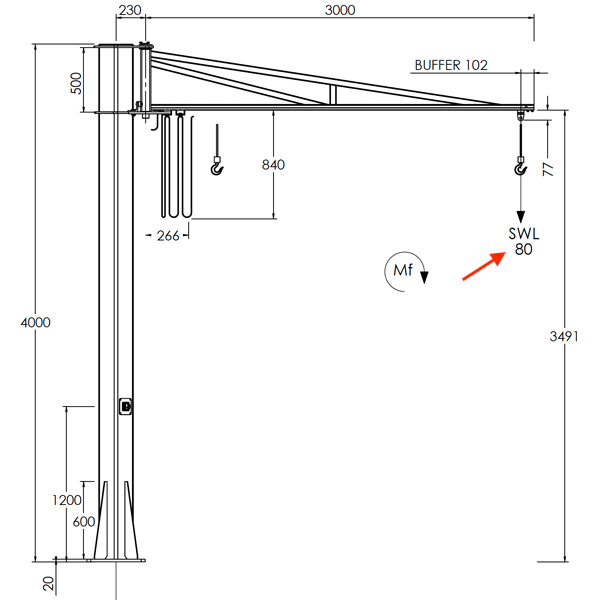 Freestanding Over-Braced Jib Crane – 3 m Arm