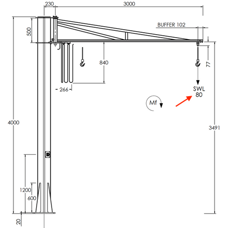 3 metre arm jib crane supporting safe lifting operations in the UK