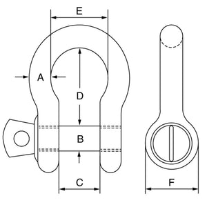 Blue Pin Bow Shackles with Screw Collar Pin technical drawing