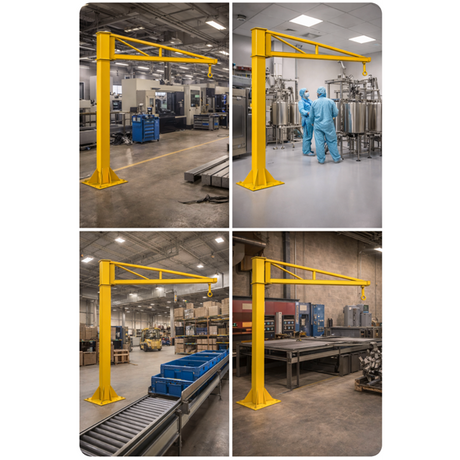 Freestanding over braced jib crane installed in UK industrial work places