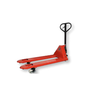 Orange GT hand pallet truck shown from the side with forks and steering handle