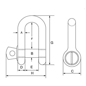 Green Pin Dee Shackles with Screw Collar Pin Technical drawing