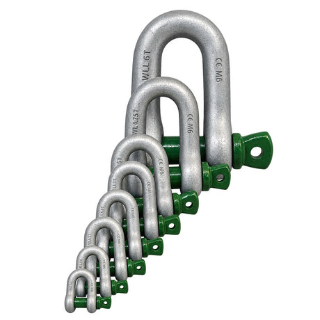 Green Pin Dee Shackles with Screw Collar Pin Demo close-up