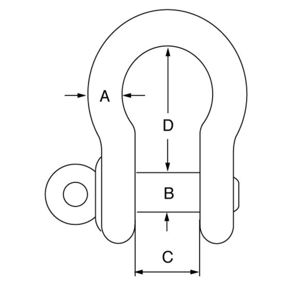 Stainless Steel Collar Pin Bow Shackle technical drawing