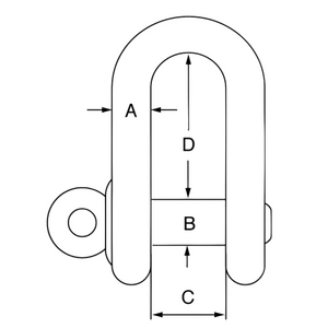 Stainless Steel Load Rated Screw Collar Pin Dee Shackle technical drawing 