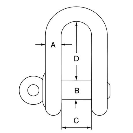 Stainless Steel Load Rated Screw Collar Pin Dee Shackle technical drawing 