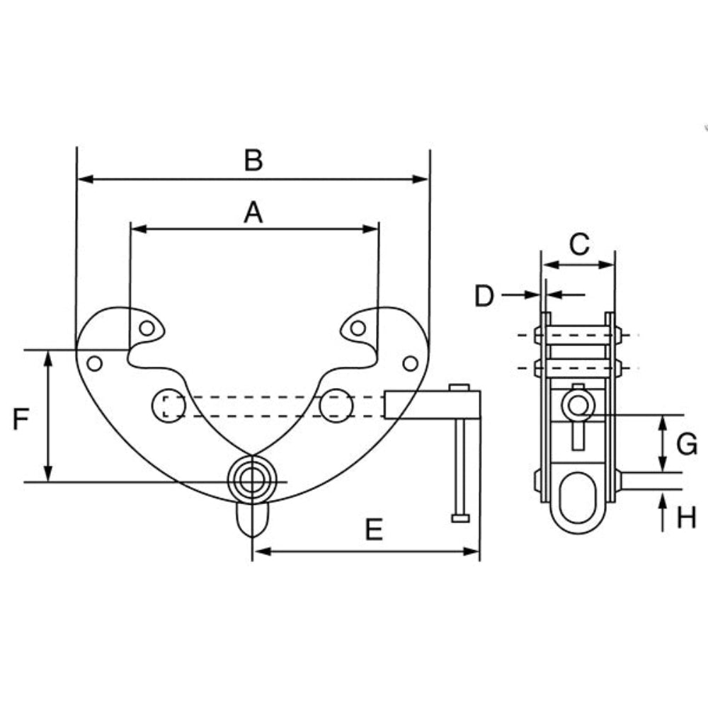 Viper Adjustable Standard Beam Clamp Technical drawing
