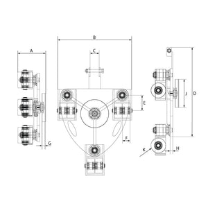 Viper VRS10 10-ton rotating moving skate technical drawing with dimensions