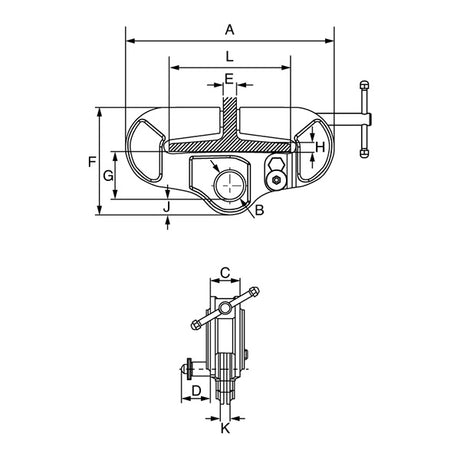 Viper Universal Beam Clamp Technical drawing