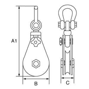 Viper Wire Rope Snatch Block Shackle Head tecnical drawing