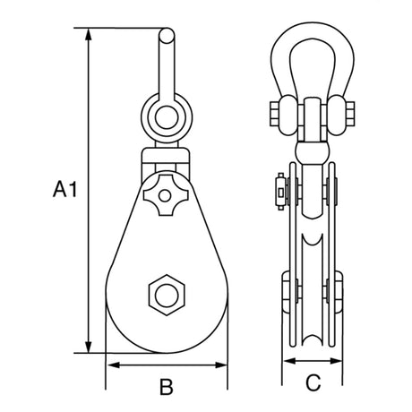 Viper Wire Rope Snatch Block Shackle Head tecnical drawing