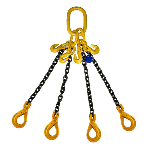 11.2 Ton Grade 8 Four Leg Chain Sling with Shorteners and Self-Locking Hooks