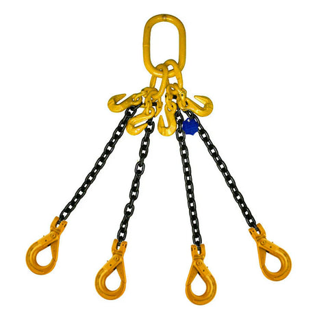 4.2 Ton Grade 8 Four Leg Chain Sling with Shorteners and Self-Locking Hooks + Safety Course